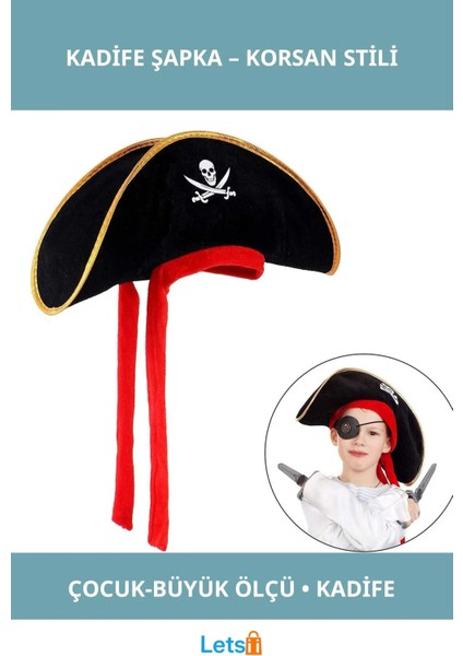 Jack Sparrow Kadife Çocuk Korsan Şapkası