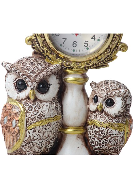 Lüks Işlemeli Saatli 2'li Baykuş Heykeli Dekoratif Masaüstü Biblo Yeni Yıl Ev & Ofis Hediyesi 17 Cm. indirimleri