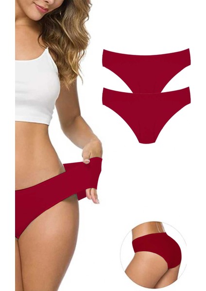 2 Adet Kadın Dikişsiz Lazer Kesim Esnek Iz Yapmayan Külot Bordo