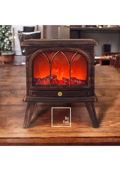 Schende 77‑1 Bronz Eskitme LED Şömine Lambası, Dekoratif Gece Masa Lambası, Ofis Ev Hediyesi