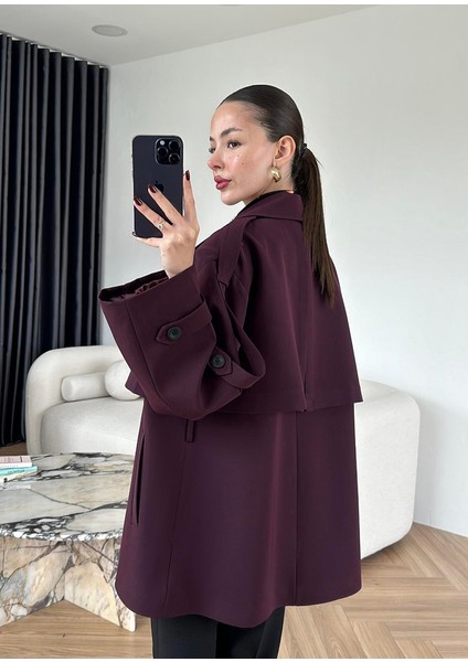 Kadın Kemerli Açık Mürdüm Araboy Kol Apoletli Şal Yaka Trençkot fiyatları