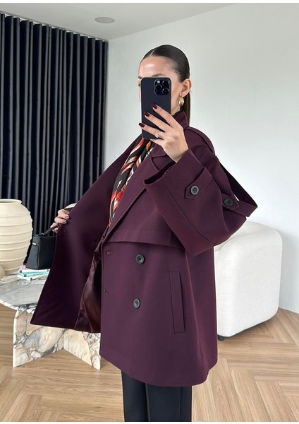 Kadın Kemerli Açık Mürdüm Araboy Kol Apoletli Şal Yaka Trençkot fırsatları