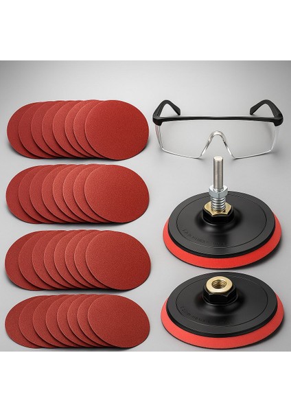 Cırt Zımpara Seti + Matkap Aparatı + Gözlük 115 Mm(40 Parça)