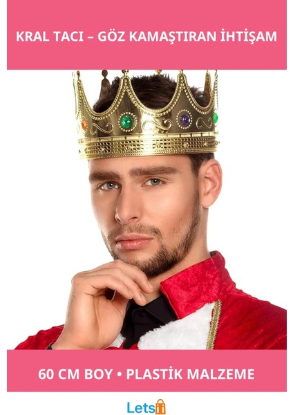 Altın Renk Kostüm Partisi Uyumlu Kral Tacı 60 cm