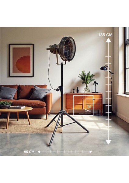 Jojones Endüstriyel Tripod Lambader Metal Ayak Ayarlanabilir Yükseklik Salon Ofis Aydınlatma Retro