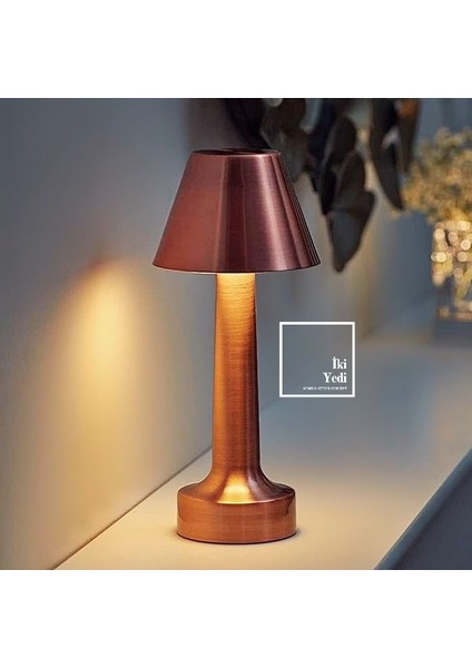 Herbert 77-4 Metal Bronz LED Şarjlı Dokunmatik Masa Lambası, 3 Renkli Ofis Ev Hediyesi