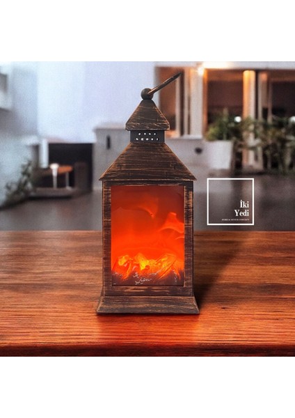 Schende 77-2 Bronz Eskitme LED Şömine Lambası, Dekoratif Gece Masa Lambası, Ofis Ev Hediyesi