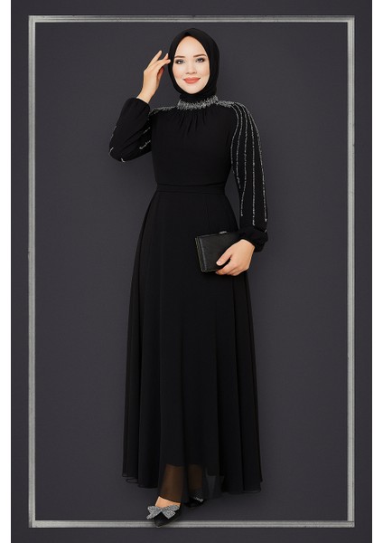 Maya Bella Kolları Işlemeli Tesettür Abiye