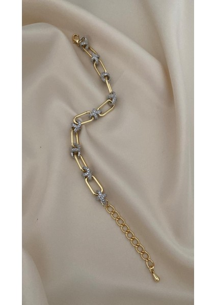 Parlak Taş Detaylı Şık Kadın Çift Renk Bileklik