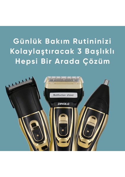 RD-6360 Altın Sarısı Şarjlı 3'ü 1 Arada Saç Sakal Burun Tıraş Makinesi Erkek Kişisel Bakım Seti fırsatları
