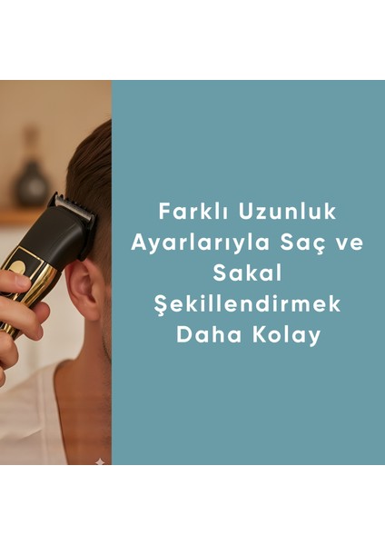 RD-6360 Altın Sarısı Şarjlı 3'ü 1 Arada Saç Sakal Burun Tıraş Makinesi Erkek Kişisel Bakım Seti