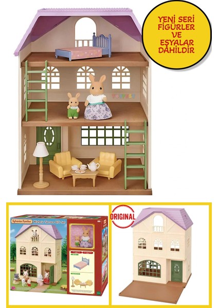 Sylvanian Families Eşyalı Güneş Tavşanı Anne Rooney ve Bebek Wesley Wisteria Aksesuar Teraslı Ev Set