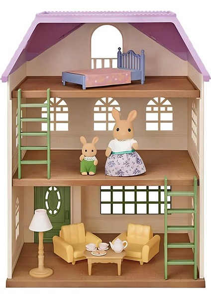 Sylvanian Families Eşyalı Güneş Tavşanı Anne Rooney ve Bebek Wesley Wisteria Aksesuar Teraslı Ev Set modelleri