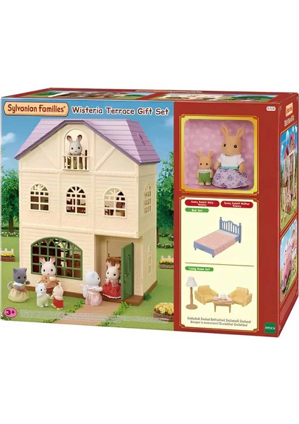Sylvanian Families Eşyalı Güneş Tavşanı Anne Rooney ve Bebek Wesley Wisteria Aksesuar Teraslı Ev Set indirimleri