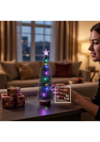 Santa 32 cm Işıklı Mini Yılbaşı Ağacı, LED Aydınlatmalı Dekoratif Çam Ağacı, Yeni Yıl Hediyesi modelleri