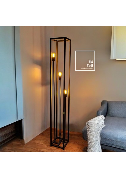 Luongo Endüstriyel Metal Lambader, 177 cm Üç Başlıklı Siyah Lamba, Büyük Ofis Ev Aydınlatma