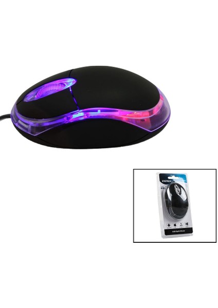 Everest KM-6809 Kablolu USB - Işıklı Siyah Optik Mouse 1200 Dpı Vakumlu Ambalaj 110CM Kablo (5361)