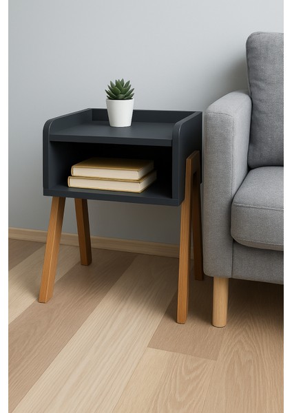 Masif Ahşap Ayaklı Mdf Komodin – Iskandinav Tarzı Modern Doğal ve Şık Görünüm