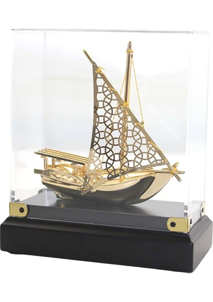 Pirinç Yelkenli Gemi Altın Kaplama Katar Dhow Teknesi Kutulu No.3
