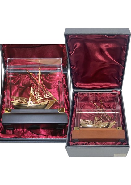 Pirinç Yelkenli Gemi Altın Kaplama Katar Dhow Teknesi Kutulu No.3 modelleri