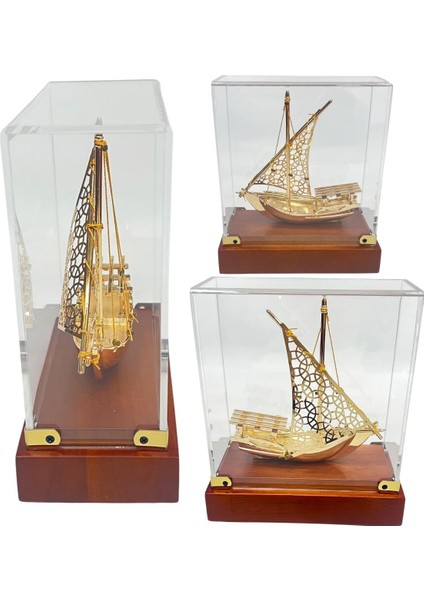 Pirinç Yelkenli Gemi Altın Kaplama Katar Dhow Teknesi Kutulu No.3 indirimleri