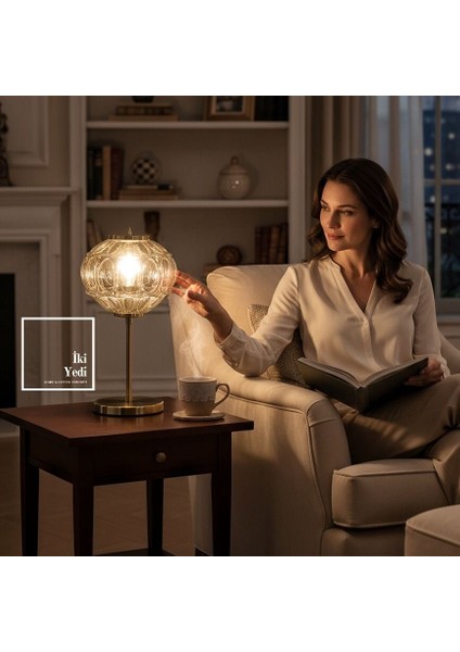 Levine Amber Renkli Antik Camlı Abajur Masa Lambası Dekoratif Sıcak Işık Ev Ofis Aydınlatma Hediye