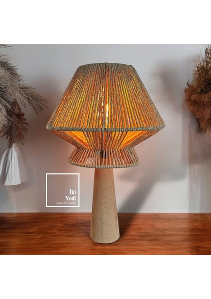 Zolie Masif Ahşap Halat Örme Abajur, Otantik Masa Lambası, Naturel Dekoratif Ev Iş Hediyesi