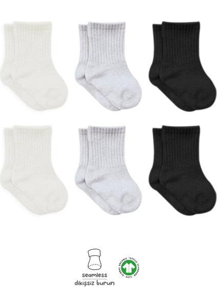 Penye Soket Çorap 6'lı Ekru Gri Siyah