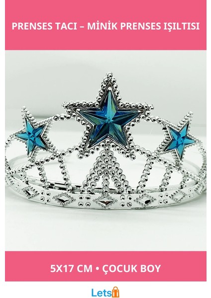 Yıldız Şekilli Mavi Prenses Tacı Çocuk Boy