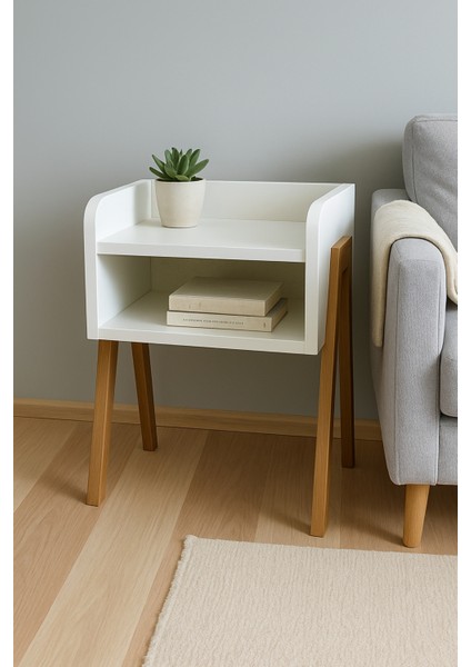 Masif Ahşap Ayaklı Mdf Komodin – Iskandinav Tarzı Modern Doğal ve Şık Görünüm fiyatları