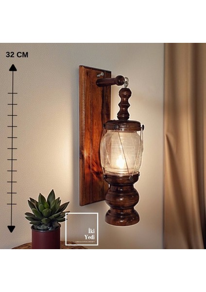 Gregill Rustik Ahşap Duvar Lambası Fener Tasarım Aplik 32 cm Dekoratif Aydınlatma Duvar Dekorasyonu