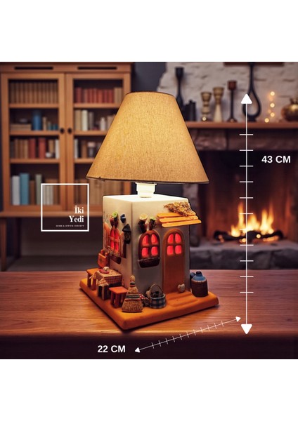 Halikarnas Ev Tasarımlı Masa Lambası 43 cm Yükseklik Dekoratif Abajur Sıcak Işık Ortam Aydınlatma