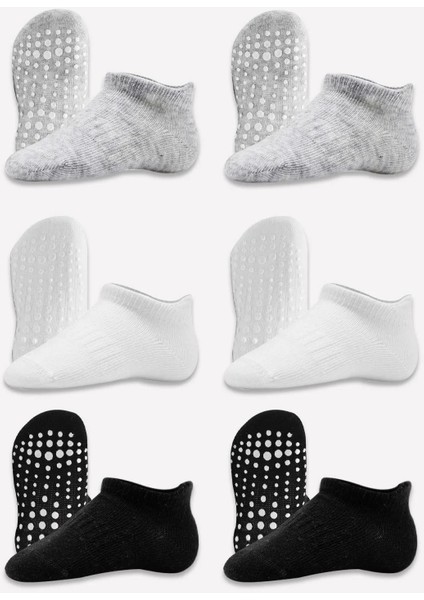 6'lı Sneakers Kaymaz Penye Çorap BS20102 Gri Beyaz Siyah modelleri