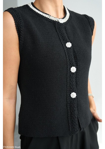 Kadın Bisiklet Yaka Taş Işleme Detaylı Pamuklu Yelek fırsatları