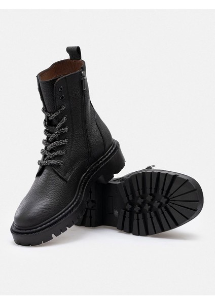 Siyah Fermuarlı Bağcıklı Hakiki Deri Kadın Bot fiyatları