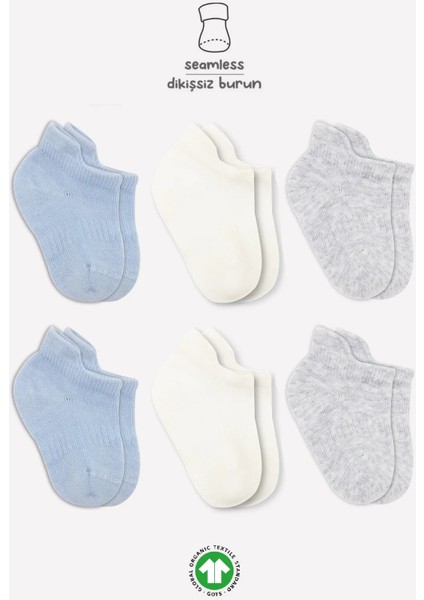 Penye Sneakers Çorap 6'lı Mavi Ekru Gri