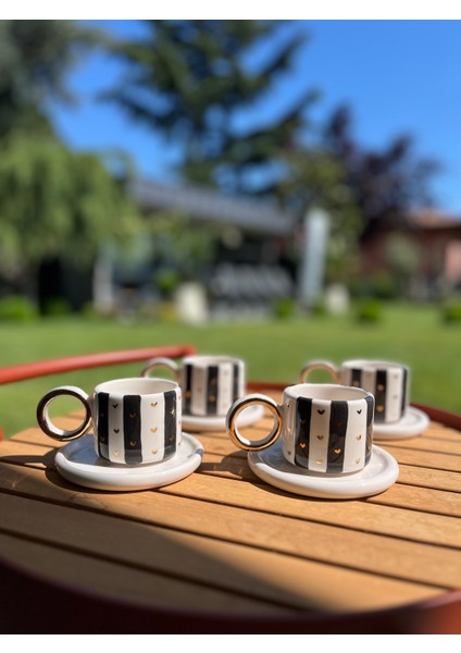 4'lü Seramik Kalp Detaylı Fincan Takımı