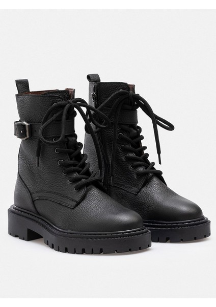 Siyah Fermuarlı Bağcıklı Tokalı Hakiki Deri Kadın Bot fırsatları