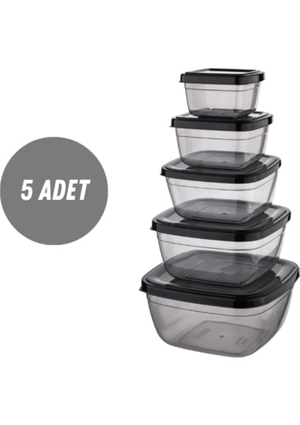 Saklama Kutusu 5'li Set Kare Saklama Kabı Düzenleyici Depolama 500-900-1500-2400-3750 ml
