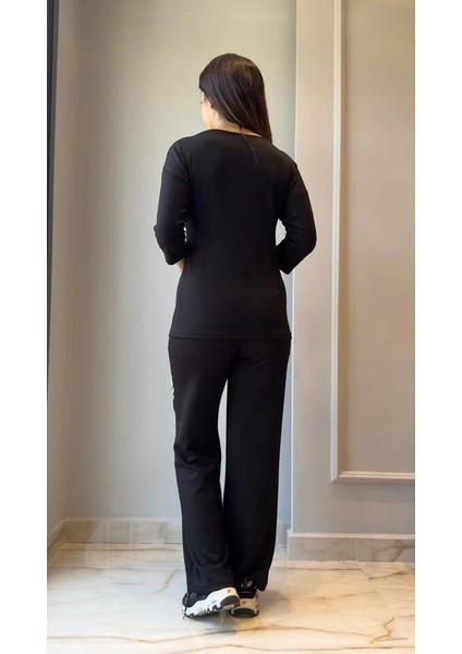 Mdb Kadın Uzun Kollu Truvakar Kol Tek Omuz Çapraz Şerit Detaylı Ribanalı Viskon Iki Iplik Bluz ve Pantolon Ikili Takım fırsatları