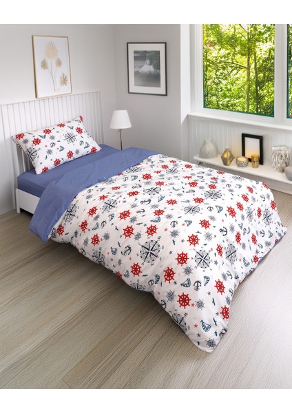 Deniz Esintisi Tek Kişilik Lastikli Çarşaflı Nevresim Takımı