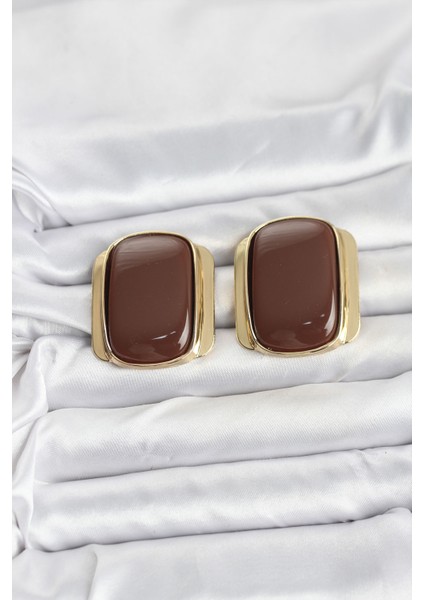 Pirinç Gold Renk Kahverengi Plaka Vintage Kadın Küpe