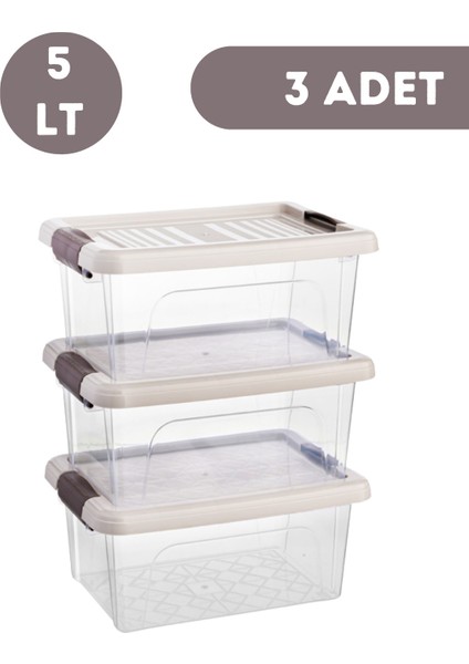 Saklama Kabı 3 Adet 5 Lt Saklama Kutusu Düzenleyici Gıda Teması Uygun