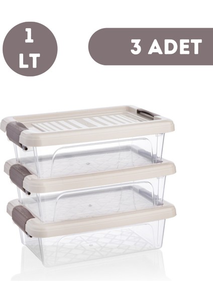 Saklama Kabı 3 Adet 1 Lt Saklama Kutusu Depolama Düzenleyici Gıda ile Temas Uyumlu