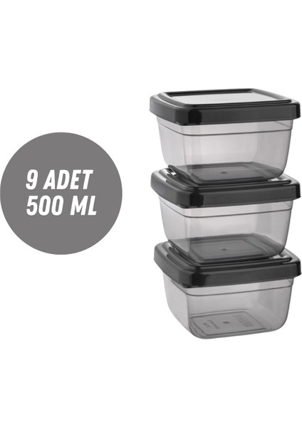 Saklama Kabı 9 Adet 500 ml Kare Saklama Kutusu Düzenleyici Depolama