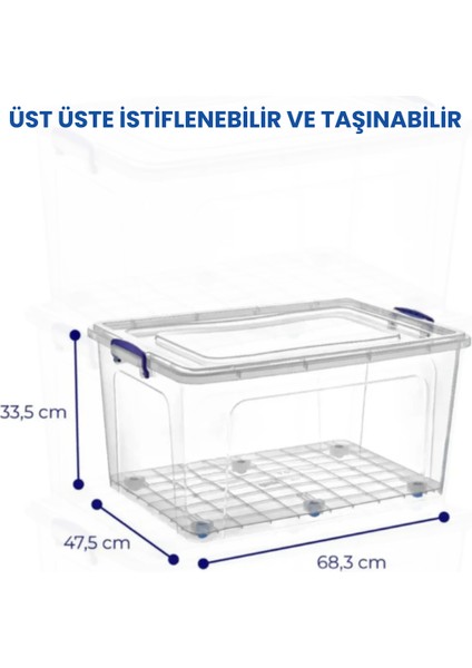 80 Lt Tekerlekli Şeffaf Saklama Kutusu Kilit Kapaklı Gıda Temasına Uygun Kıyafet ve Oyuncak Depolama fiyatları