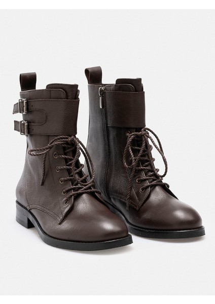 Kahverengi Fermuarlı Bağcıklı Tokalı Hakiki Deri Kadın Bot fırsatları