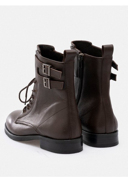 Kahverengi Fermuarlı Bağcıklı Tokalı Hakiki Deri Kadın Bot indirimleri