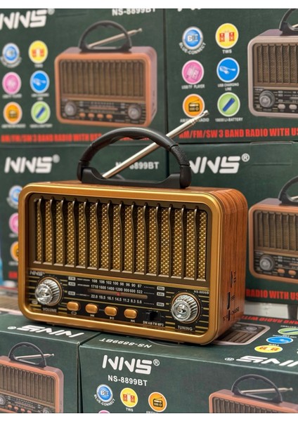 NS-8898 Nostalji Analog Saatli Radyo Bluetooth Hoparlör Usb/tf/ Aux Giriş Bataryalı 8 Watt fiyatları