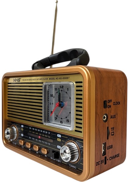 NS-8898 Nostalji Analog Saatli Radyo Bluetooth Hoparlör Usb/tf/ Aux Giriş Bataryalı 8 Watt modelleri